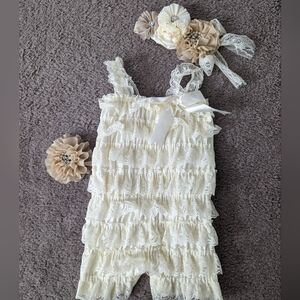 Lace Ruffle Romper with Headband